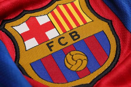 BANGKOK, THAILAND - JULY 07, 2016: The Logo of Barcelona Football Club on the Jersey on July 07,2016 in Bangkok Thailand.のeditorial素材