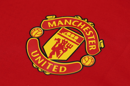 BANGKOK, THAILAND - JULY 10, 2016: The  Logo of Manchester United  on Football Jersey on July 10,2016 in Bangkok Thailand.のeditorial素材