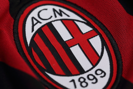 BANGKOK, THAILAND - JULY 24, 2016: The Logo of AC Milan Football Club on the Jersey on July 24,2016...