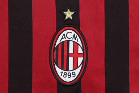 BANGKOK, THAILAND - JULY 24, 2016: The Logo of AC Milan Football Club on the Jersey on July 24,2016...