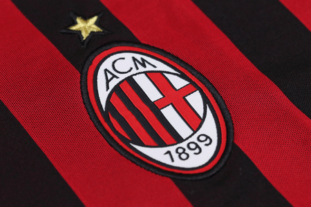 BANGKOK, THAILAND - JULY 24, 2016: The Logo of AC Milan Football Club on the Jersey on July 24,2016...