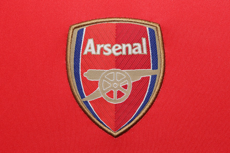 BANGKOK, THAILAND - JULY 24, 2016: The Logo of Arsenal Football Club on the Jersey on July 24,2016 in Bangkok Thailand.のeditorial素材