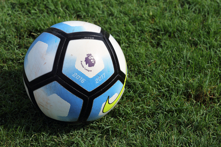 BANGKOK, THAILAND -SEPTEMBER 24, 2016: Nike Football For English Premier League on the grass on September 24,2016のeditorial素材