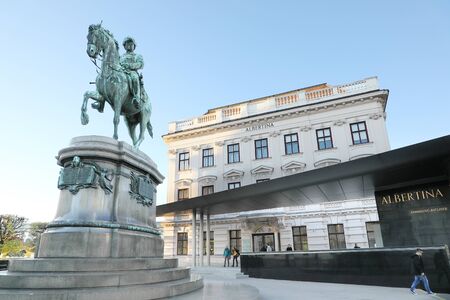 VIENNA, AUSTRIA - OCTOBER 31 2016: Equestrian statue of Archduke Albrecht in front of Albertina Museum Vienna, Austria on October 31,2016のeditorial素材