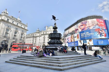 LONDON, ENGLAND - MAY 2:View of OPiccadilly Circus, One of the famose squae with Eros Statue in London on May 2, 2017のeditorial素材