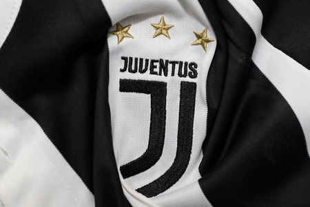 BANGKOK, THAILAND -JUNE 26: The New Logo of Juventus football club on an official jersey on June...