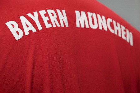 BANGKOK, THAILAND - AUGUST 5: TheName of Bayern Munich  Football Club on the Jersey on August 5,2017 in Bangkok Thailand.のeditorial素材
