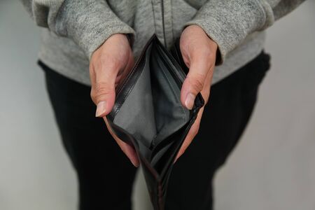 background of a man holding empty walletの写真素材