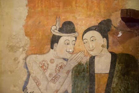 NAN,THAILAND-JULY 29:Ancient mural painting at Wat Phumin Nan on July 29,2017のeditorial素材