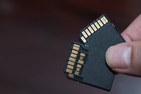 hand holding sd card uhs i and uhs iiの写真素材