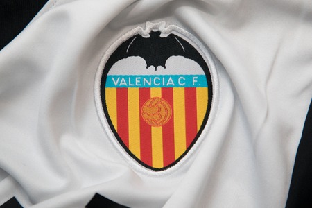BANGKOK, THAILAND -OCTOBER 18: The Logo of Valencia  football club on an official jersey on October 18,2017.のeditorial素材