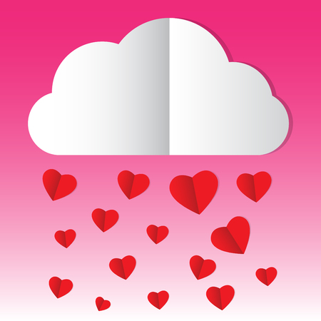 Vector of paper style cloud with hearts rainのイラスト素材
