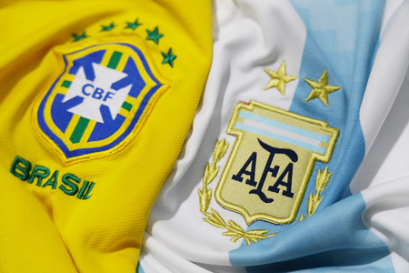 BANGKOK THAILAND - DECEMBER 14: the logo of Brazil and Argentina on  Football Jersey on December 14,2017のeditorial素材
