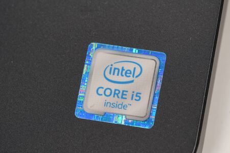 BANGKOK, THAILAND - JANUARY 23 - Closeup on Intel CORE i5 label on laptop on  on January 23, 2018のeditorial素材