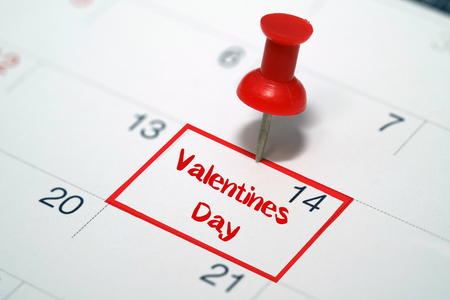 Red highlighter with 14 of february valentines day on calendarの写真素材