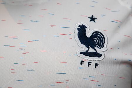BANGKOK THAILAND - JUNE 4, 2019 : the logo of  France National Football Team on Football Jersey