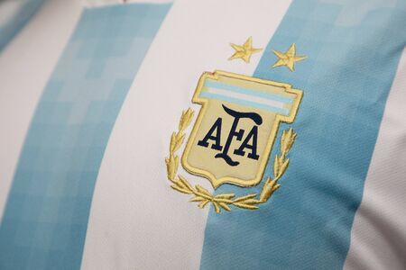 BANGKOK, THAILAND - JUNE 4, 2018 : the logo of  Argentina National Football Team on Football Jerseyのeditorial素材