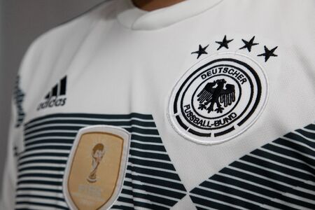 BANGKOK, THAILAND - JUNE 5 : the logo of  Germany National Football Team on Football Jersey on June 5, 2018のeditorial素材