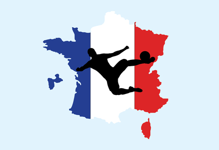 vector of France map with silhouette football playerのイラスト素材
