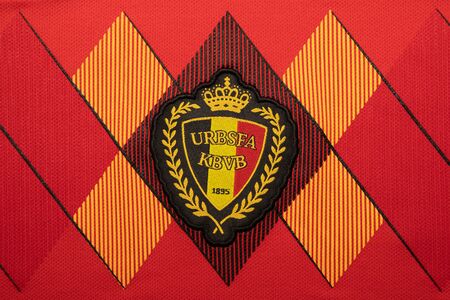 BANGKOK, THAILAND- JULY 6 : Belgium National Football Team Logo on the Jersey on July 6, 2018のeditorial素材