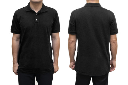 Black blank polo t-shirt on human body for graphic design mock upの写真素材