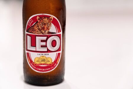 BANGKOK, THAILAND-NOVEMBER 30 : Leo Beer Bottle on the White Table on November 23, 2018のeditorial素材
