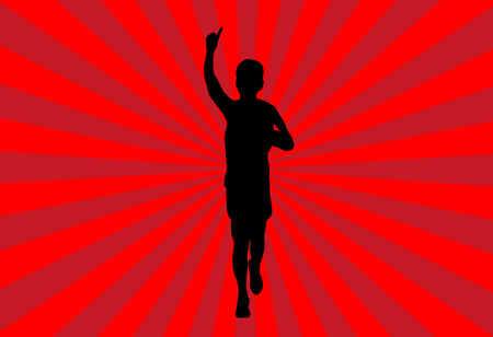 Vector of Silhouette Man Running on Red Ray Backgroundのイラスト素材