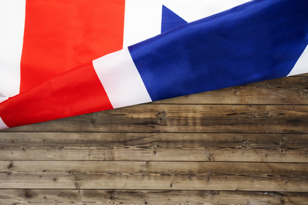 rippled uk  flag on wooden backgroundの写真素材