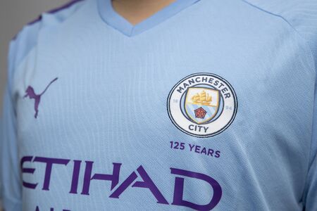 BANGKOK,THAILAND-OCTOBER 17: Logo of  Manchester City Football Club on the Jersey on October...