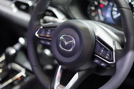BANGKOK, THAILAND-DECEMBER 1:View of  Mazda Logo on  Car Steering  Wheel on December 1, 2019