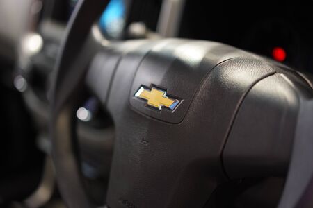 BANGKOK, THAILAND-DECEMBER 1: View of  Chevrolet Logo on  Car Steering  Wheel on December 1, 2019