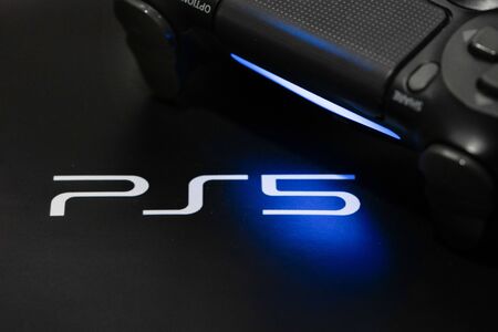 BANGKOK, THAILAND - JANUARY 16 : Close-Up on The New Logo of Playstation 5 With Joystick on January...