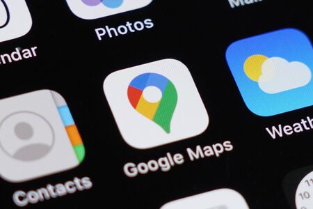 BANGKOK,THAILAND,FEBRUARY 10: View of The New Logo of Google Map Application on February 10,2020のeditorial素材
