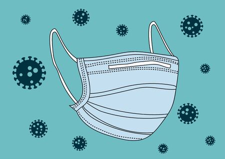 Hand Draw Vector of Surgical mask or  For Covid-19 or Corona Virus Pandemic Protectionのイラスト素材