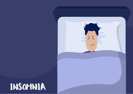 Flat Layer Cartoon of Sleepless man who suffer from insomniaのイラスト素材