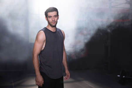 Portrait of Latin Man Standing at aTraining Gymの写真素材