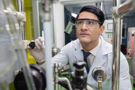 Caucasian Scientist Inspect the Machine  in the Laboratoryの写真素材