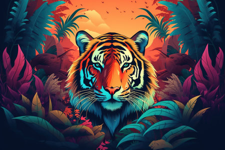 Tiger Face For International Tiger Day Created with Generative AI Technologyの素材