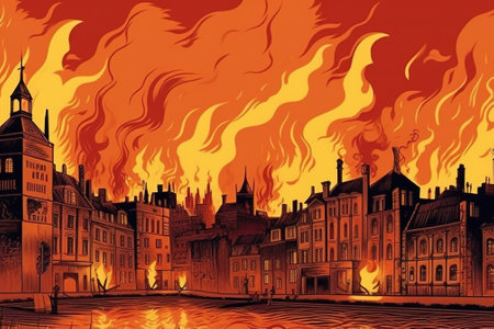Historic Event The Great Fire of London Created with Generative AI Technologyの素材