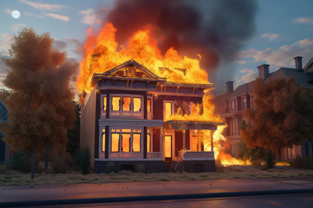 View of a Burning House Created with Generative AI Technologyの素材
