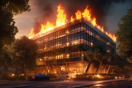 View of a Burning Office Building Created with Generative AI Technologyの素材