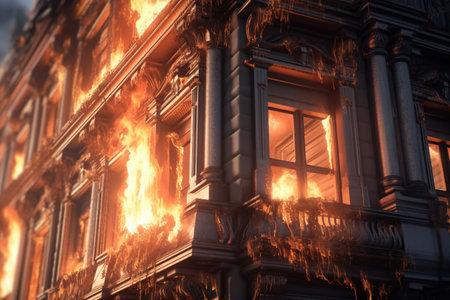 View of a Burning Office Building Created with Generative AI Technologyの素材