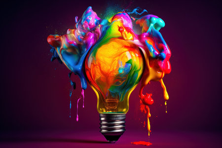 Colorful light creative idea splash from lightbulbの素材