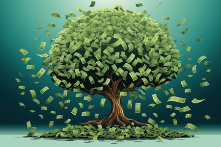 Tree with bank note money leavesの素材