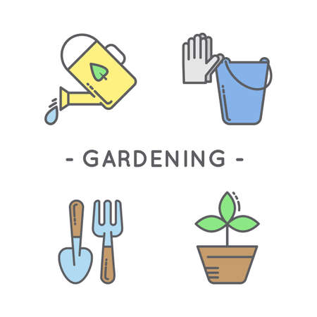 Universal minimal gardening line icon black set on white backgroundのイラスト素材