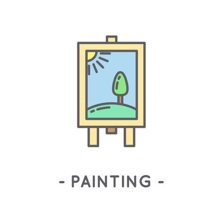 Universal minimal black easel line icon on white backgroundのイラスト素材