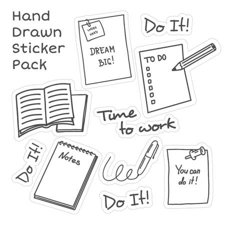 Hand drawn motivation sticker pack on white backgroundのイラスト素材