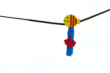 color wood animal clip on white backgroundの写真素材