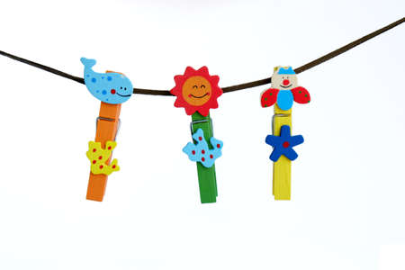 color wood animal clip on white backgroundの写真素材