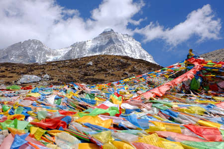 Magic flags among the way to The Milk Lake at Yading Nature Reserve China
